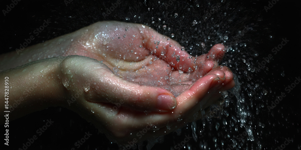 Fototapeta premium Human Hands Cupping Water Spray