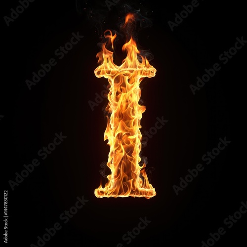 The letter I is formed from fire, with flames licking out against a deep, black backdrop.