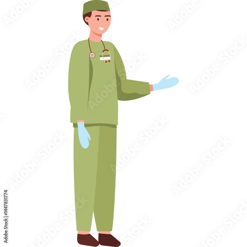 doctor surgeon in uniform and rubber gloves vector icon isolated on white