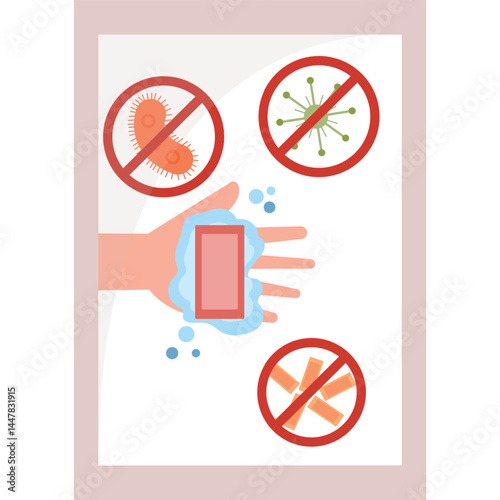 killing bacteria on hands with soap vector icon isolated on white
