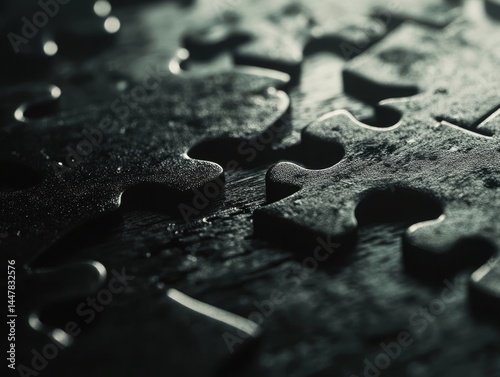Close-up of interlocking jigsaw puzzle pieces forming image of piece itself