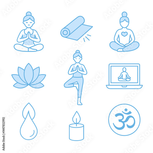 Yoga practice icons representing mindfulness and serenity  
