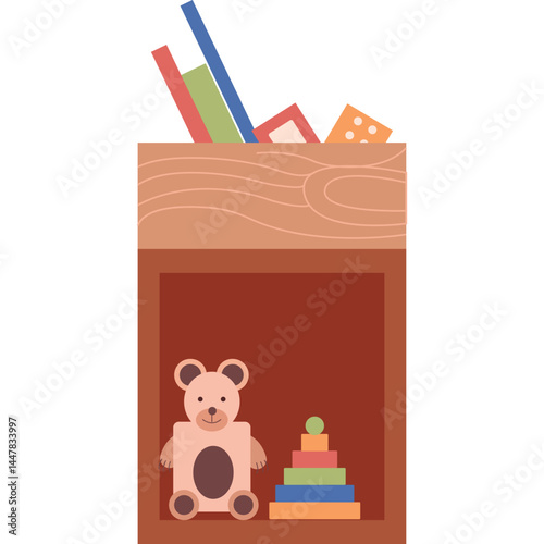 closet with children toys vector icon isolated on white
