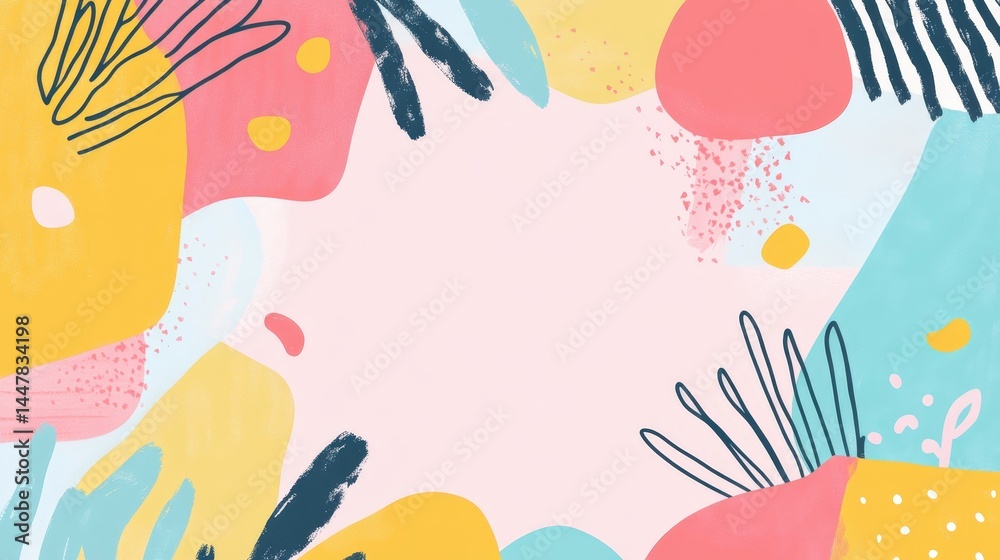 A playful hand-drawn doodle frame with cute shapes and vibrant pastel colors A playful hand-drawn doodle frame with cute shapes and vibrant pastel colors