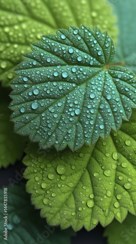 Vibrant green leaves saturated with moisture, close-up - background abstract seamless design pattern