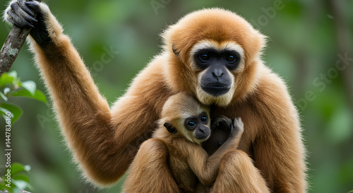 Golden-handed Gibbon Mother and Baby