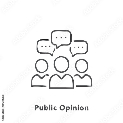 Three individuals with speech bubbles above represent public opinion, feedback, discussion, and communication. 