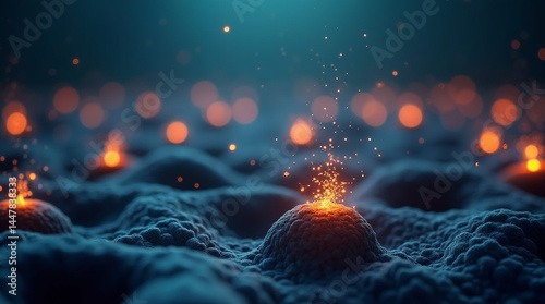 Micro photography of mitochondria lifting tiny dumbbells, glowing with energy, symbolizing 'the powerhouse of the cell'