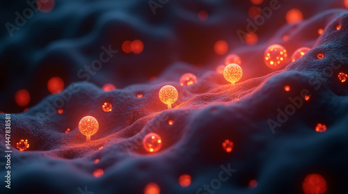 Micro photography of mitochondria lifting tiny dumbbells, glowing with energy, symbolizing 'the powerhouse of the cell'