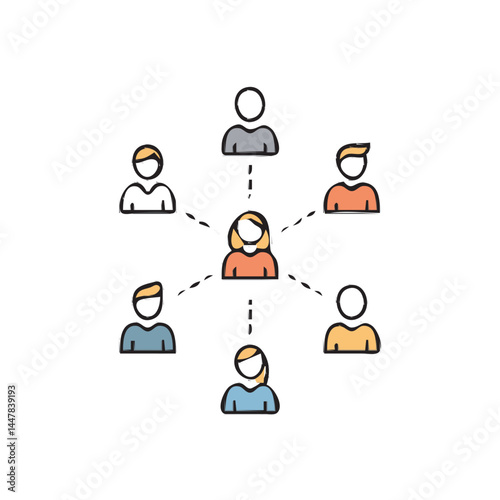Centralized Network Woman Connecting with Diverse Team Members