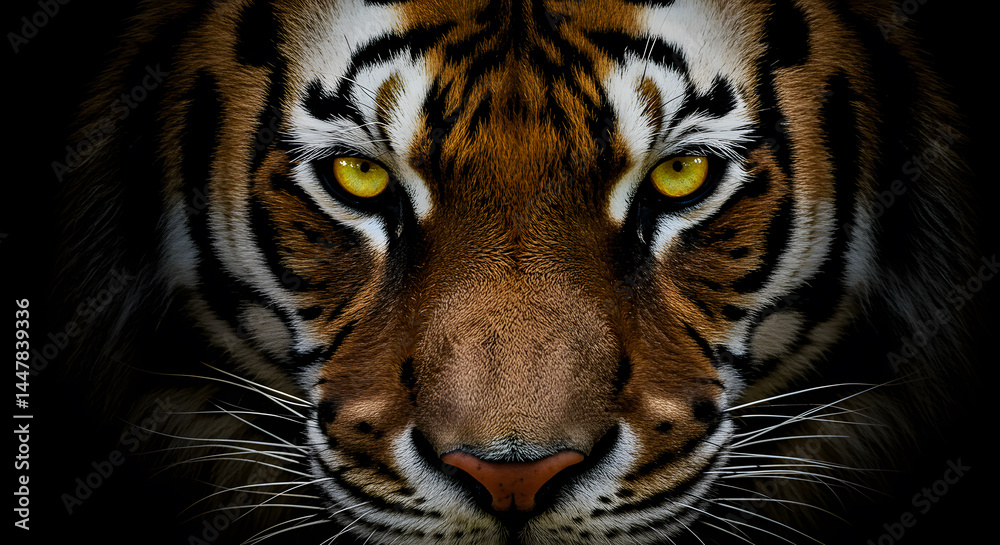 Majestic Tiger Close-Up: Intense Gaze and Striking Stripes Majestic Tiger Close-Up: Intense Gaze and Striking Stripes