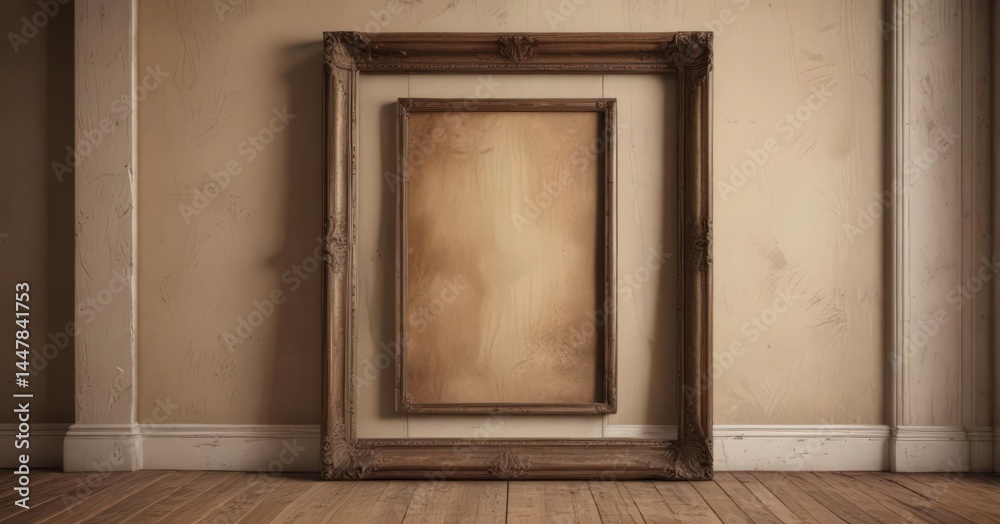 Fototapeta premium Weathered metal frame showcases a sepia-toned memory Vintage home ambiance , aged, past, shabby chic