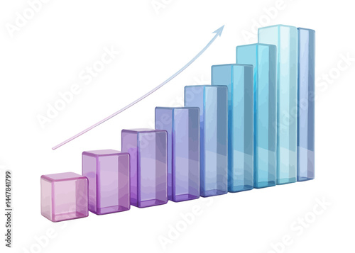 Ascending transparent bar graph with an arrow indicating positive growth and progression shown here