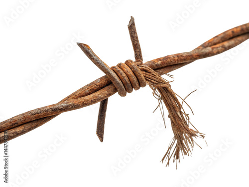 Old, rusty and dirty barbed wire isolated on a white background.