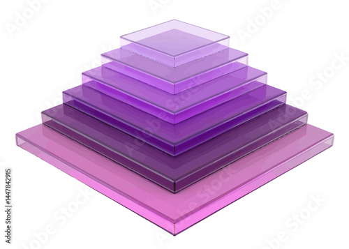Layered pyramid of translucent purple squares arranged in a descending size order from bottom to top