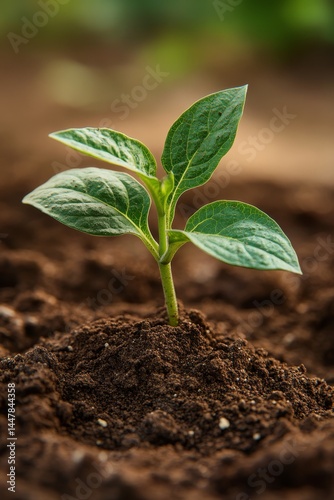 A seedling of a leafy green vegetable emerging from the soil, symbolizing growth and renewal.