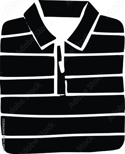 A graphic illustration of a classic polo shirt in monochrome, showcasing clean lines and a timeless design.