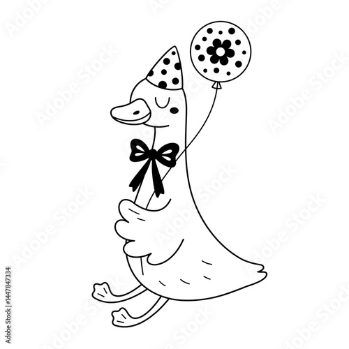 Silly goose doodle in black color, isolated funny character. Silly goose on the loose. Cute silly goose meme shirt design. Hand drawn vector illustration in flat style.