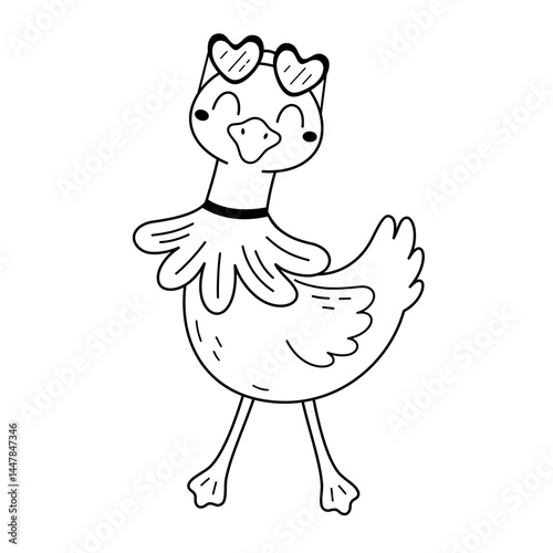 Silly goose doodle in black color, isolated funny character. Silly goose on the loose. Cute silly goose meme shirt design. Hand drawn vector illustration in flat style.
