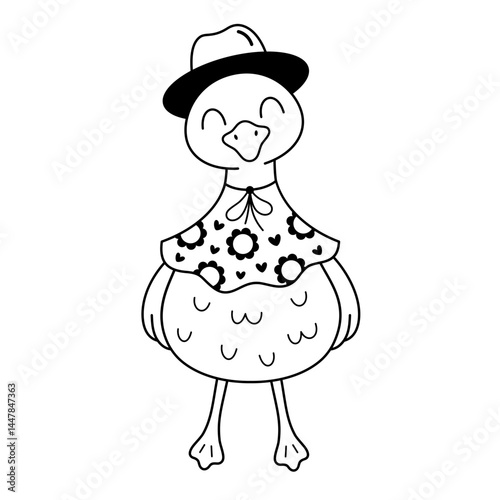 Silly goose doodle in black color, isolated funny character. Silly goose on the loose. Cute silly goose meme shirt design. Hand drawn vector illustration in flat style.