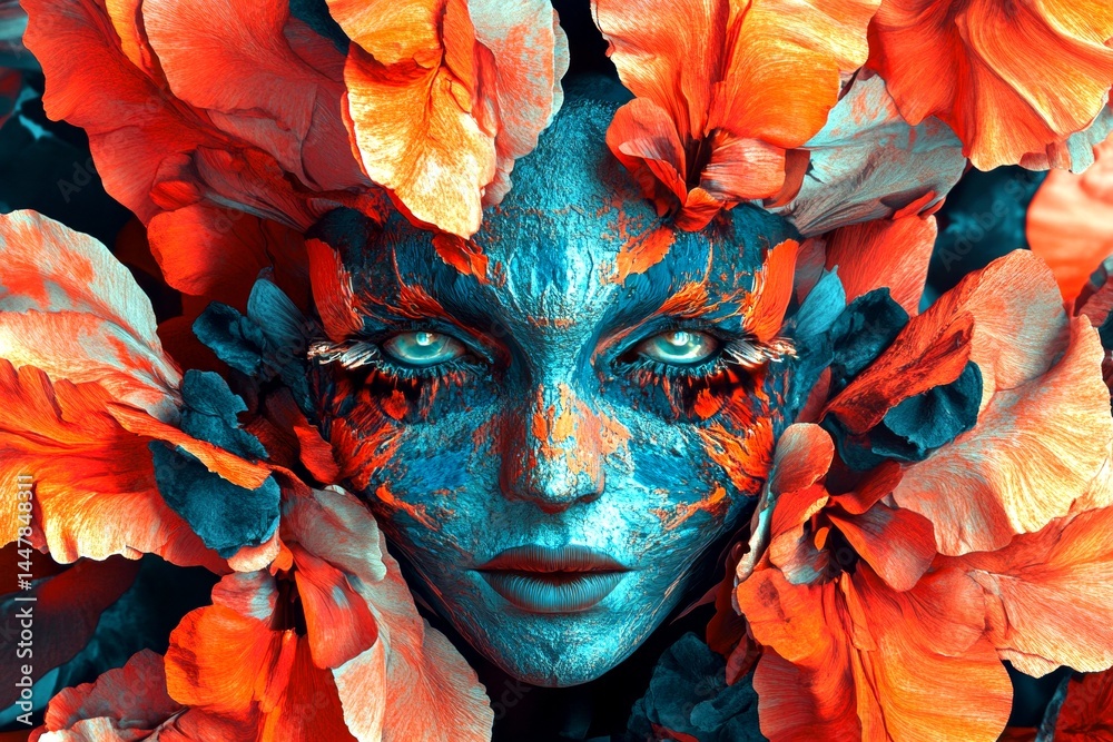 Metaphorical hallucinogenic plants emotions of a mental illusion. Hallucination - due to hallucinogenic plants: abstract image of individual status. Surreal vision. Medical problem. Brain fog.