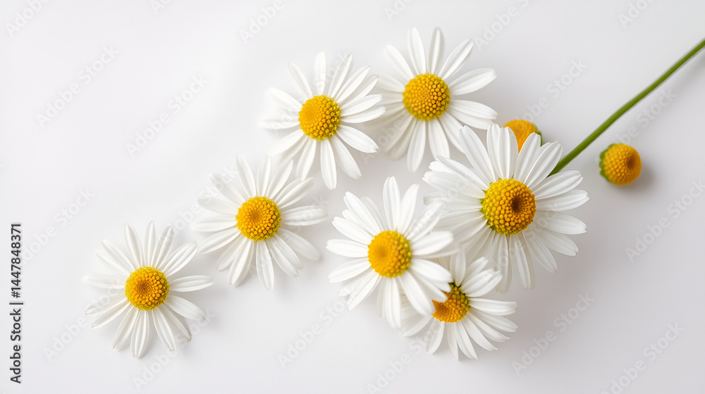Fototapeta premium Beautiful chamomile flowers on a white background Image of a florist, white