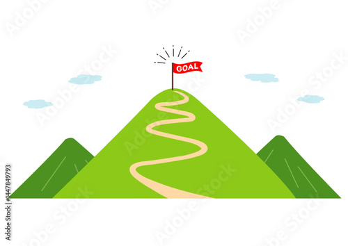 ゴール地点に旗がある山と道のイラスト_2
