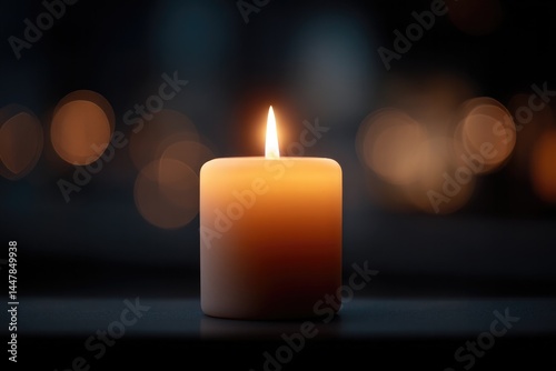 close-up of single festive candle flickering amidst dimly lit background exuding warmth with ample copy space