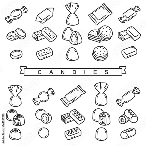 Candies set. Collection icons candies. Vector
