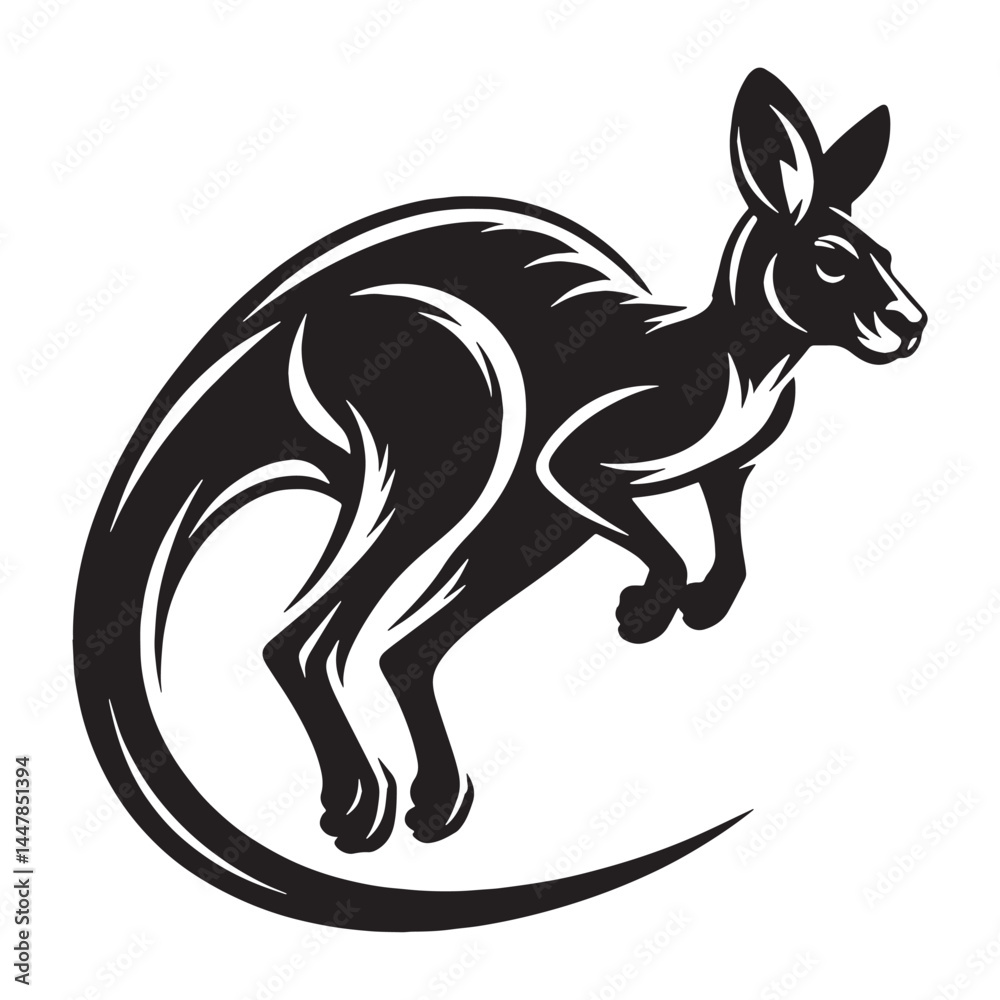Fototapeta premium Precise jumping kangaroo silhouette vector designed for clean digital branding – kangaroo silhouette – kangaroo vector – kangaroo illustration – silhouette of kangaroo