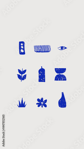 Blue Minimal Icons: Nature and Abstract Symbols