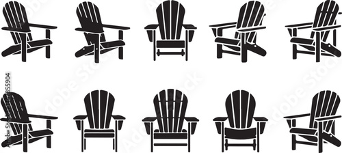 Silhouette Collection of Adirondack Chairs in Various Angles, Ideal for Outdoor, Relaxation, and Leisure