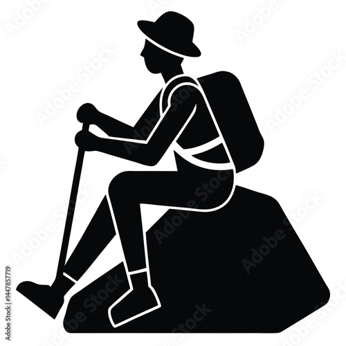 Hiker Resting on Rock Adventure Icon