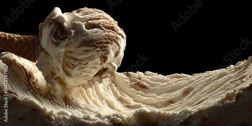 Vanilla Ice Cream with Chocolate Swirls in Waffle Cone