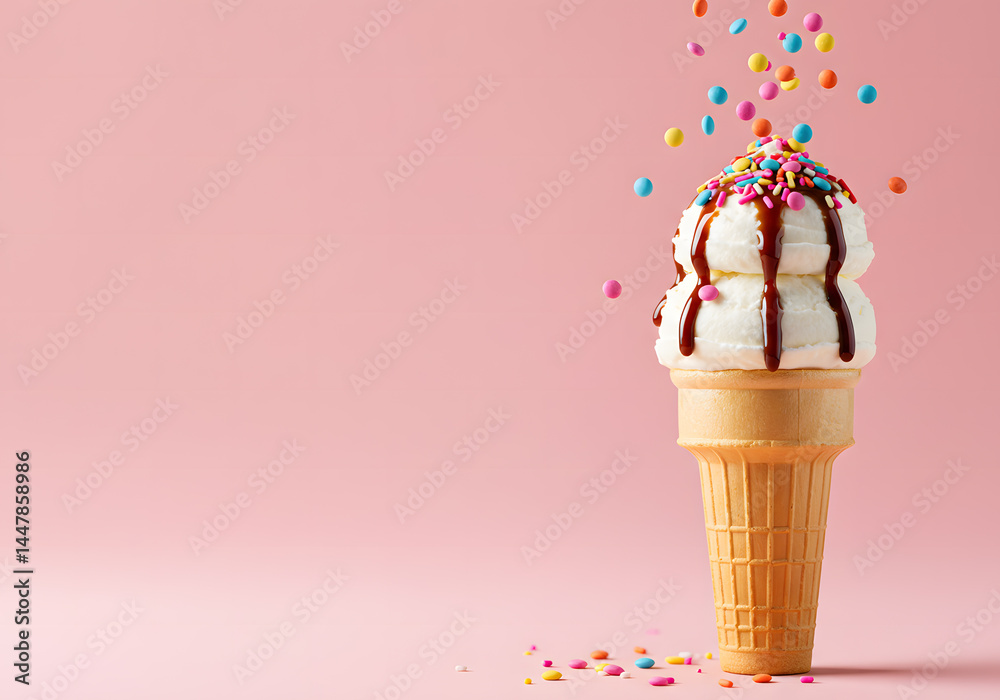 Vanilla Ice Cream with Sprinkles and Copy Space Vanilla Ice Cream with Sprinkles and Copy Space