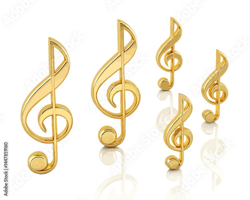 Golden treble clef arrangement on a white background creating a musical and elegant composition scene