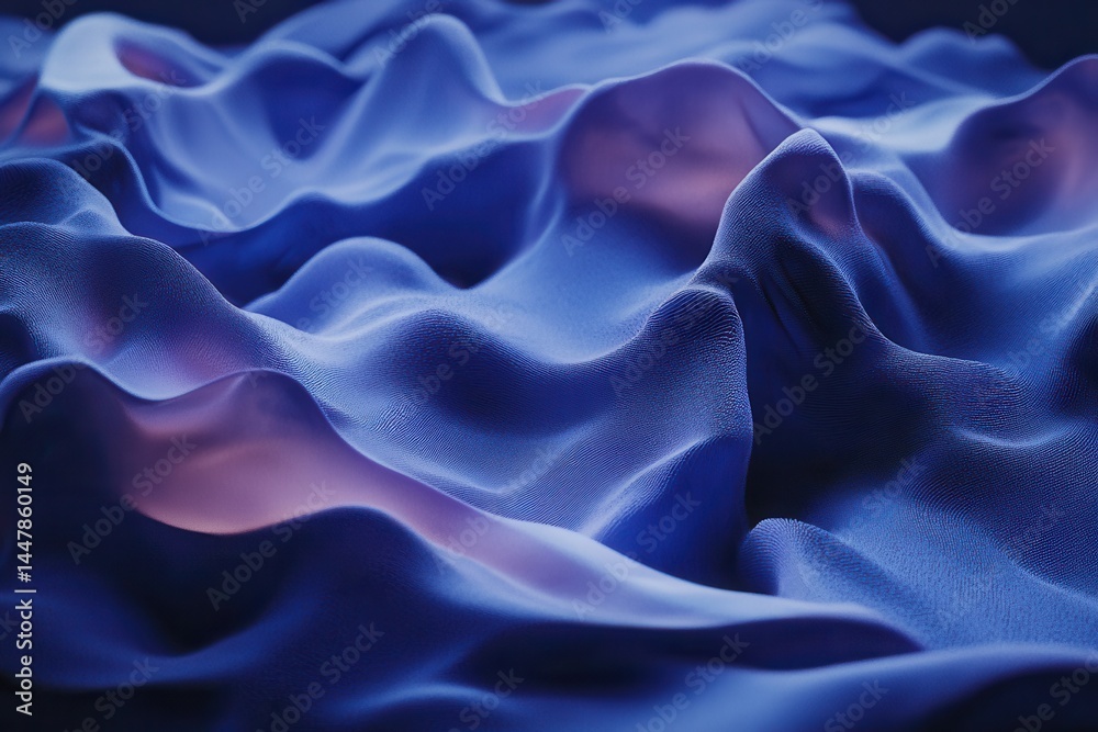 Fototapeta premium Abstract fabric waves in deep blue and purple tones, creating a serene and flowing texture