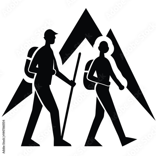 Adventure Hiking Two Hikers Conquering Majestic Mountains