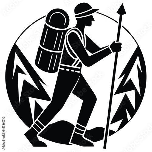 Backpacking Adventure Silhouette of a Hiker in Mountains