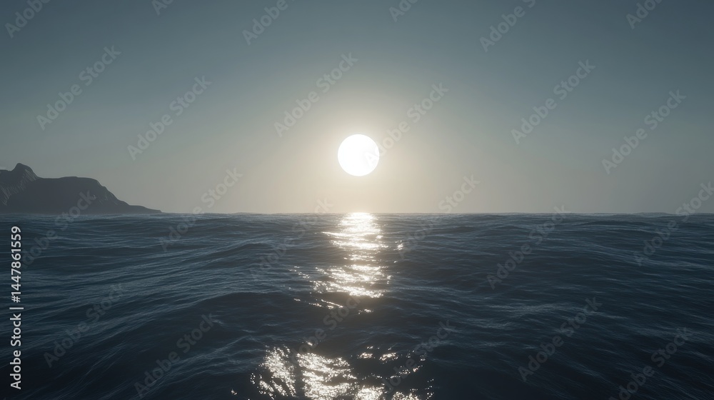 Vast ocean expanse under a bright, sunlit sky. Vast ocean expanse under a bright, sunlit sky.