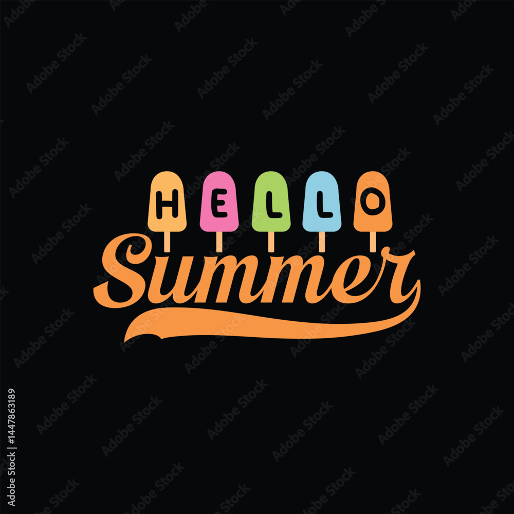 Obraz premium Hello summer typography graphics for black background,tshirt design for black shirts.new 2025 trendy