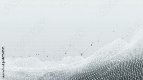 Abstract 3D grid landscape with data chart, gray tones, technology and business background with copy space