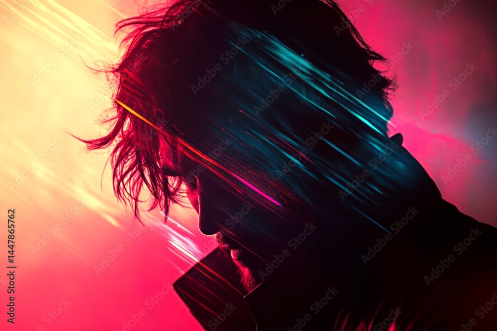 Hallucination - due to psilocybin: abstract image of mental state. Weird brain effects. Dreamlike perception. Unexplained illness. Metaphorical psilocybin physical senses, of a mental illusion.