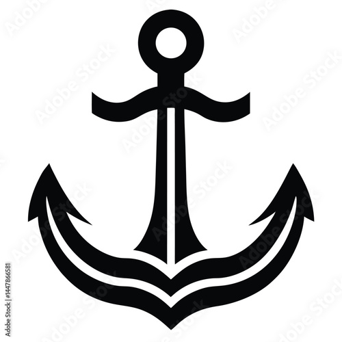 Silhouette of an anchor with waves, nautical symbol, maritime icon