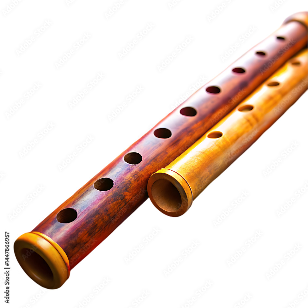 Naklejka premium Handcrafted Wooden Flutes: Musical Instruments for Sale