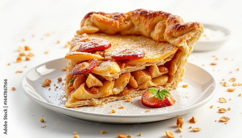 Delicious apple pie slice kitchen table food photography bright lighting close-up culinary delight Delicious apple pie slice kitchen table food photography bright lighting close-up culinary delight