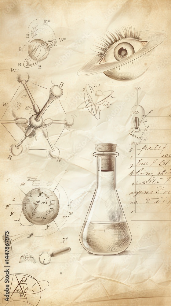 Intricate Scientific Sketches on Aged Paper, A Visual Exploration of Mathematical Concepts Intricate Scientific Sketches on Aged Paper, A Visual Exploration of Mathematical Concepts