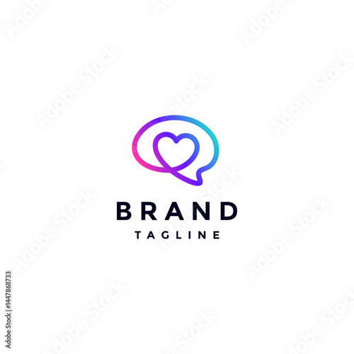 Heart Symbol Inside Brain Icon Logo Design. Brain And Heart Feeling In One Continuous Line Logo Design.