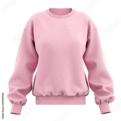 3d pink sweatshirt sweater long sleeve template for woman front view full length isolate on transparent background