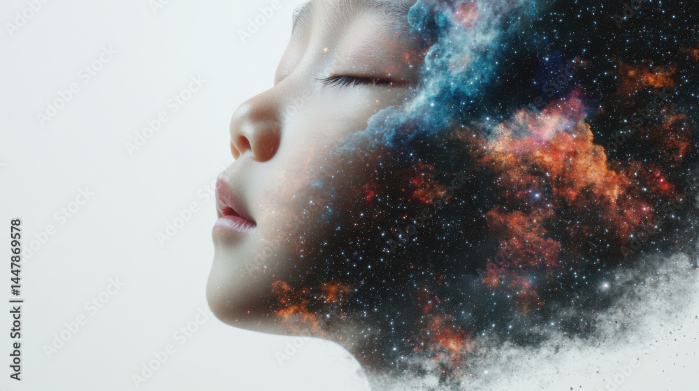 Obraz premium Thoughtful individual immersed in creativity, young person with an artistic style and a dreamy expression, ideal for inspiration.